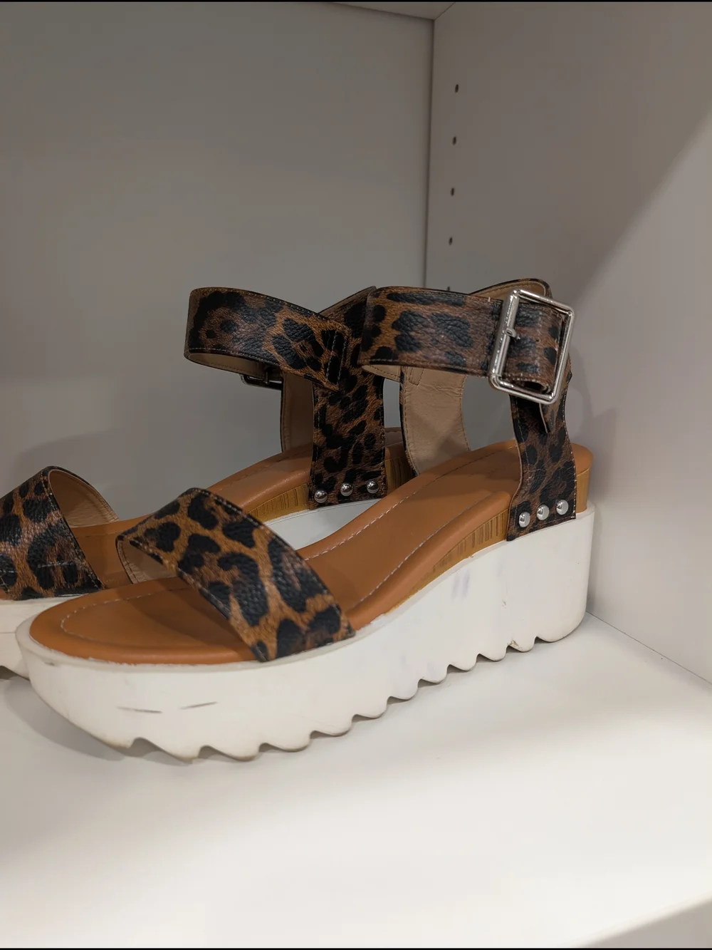 Cato Leopard Print Platform Wedge Sandals with White Sole